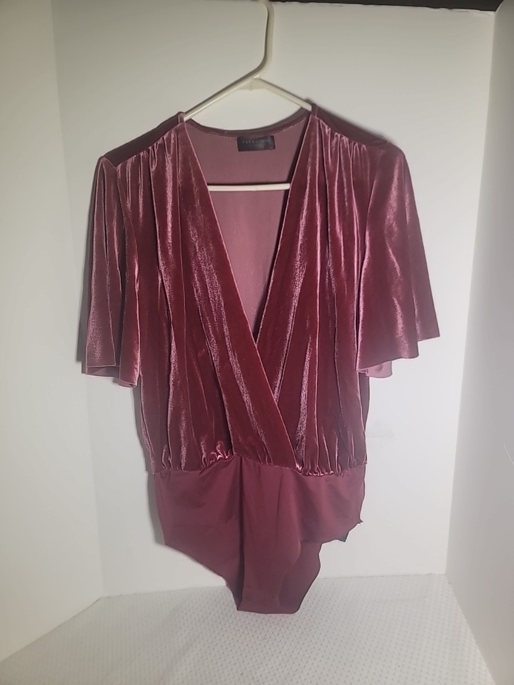 Zara Burgundy Velvet Surplice Bodysuit - Picture 8 of 8